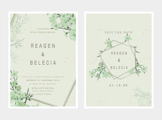 luxury wedding invitation card background with golden line art flower and botanical leaves psd
