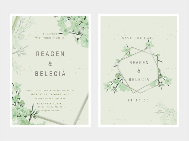 PSD luxury wedding invitation card background with golden line art flower and botanical leaves psd