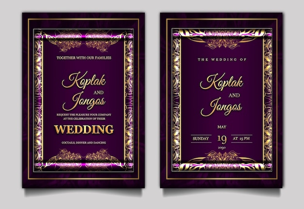 Luxury wedding invitation card design set mockup