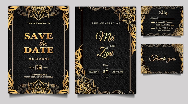 Luxury wedding invitation card set mockup