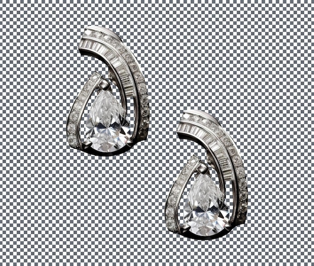 PSD luxury white gold diamond earrings isolated on a transparent background