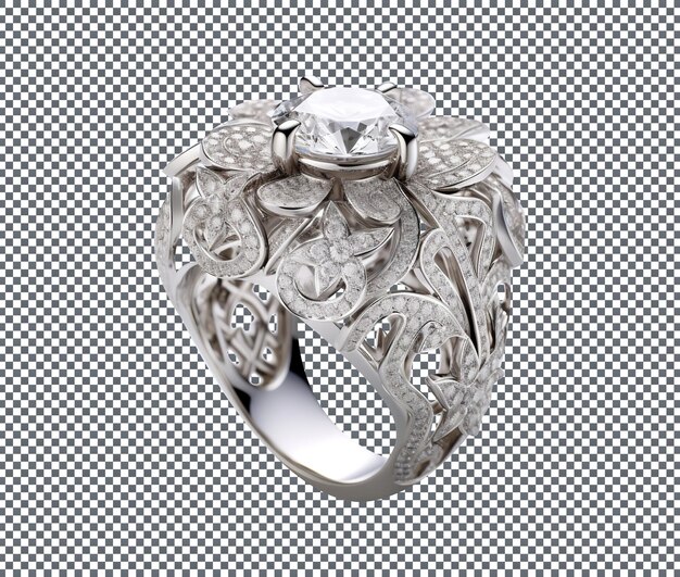 PSD luxury white gold diamond ring isolated on a transparent background