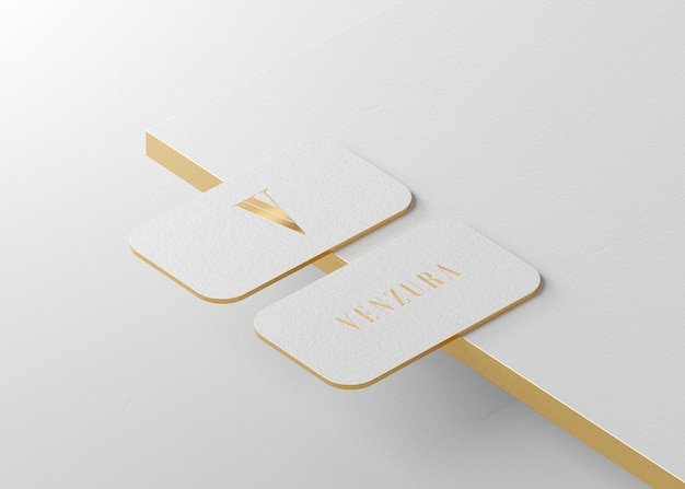 Luxury white gold press business card for brand identity 3d render