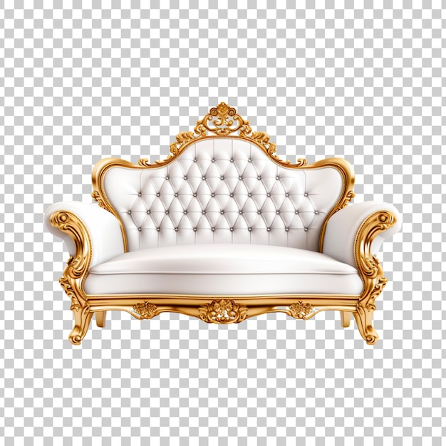 Luxury white and golden sofa isolated on transparent background