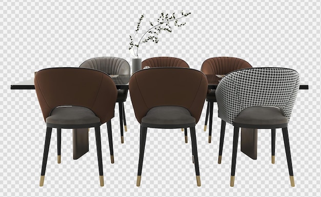 luxury wooden mix gray dining table set on transparent background. 3d rendering