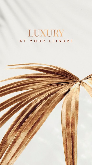 Luxury at your leisure on a golden fan palm leaf background