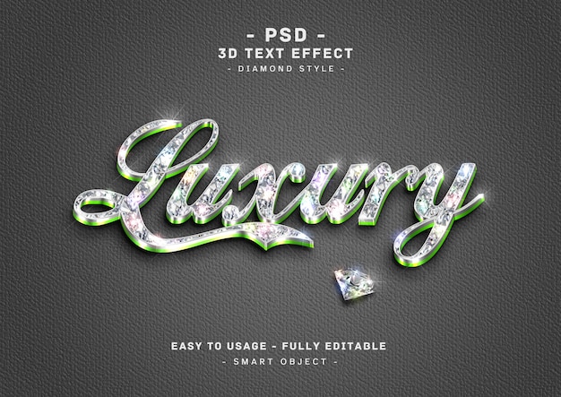 Luxuy 3d Efekt Stylu Tekstu Zielonego Diamentu