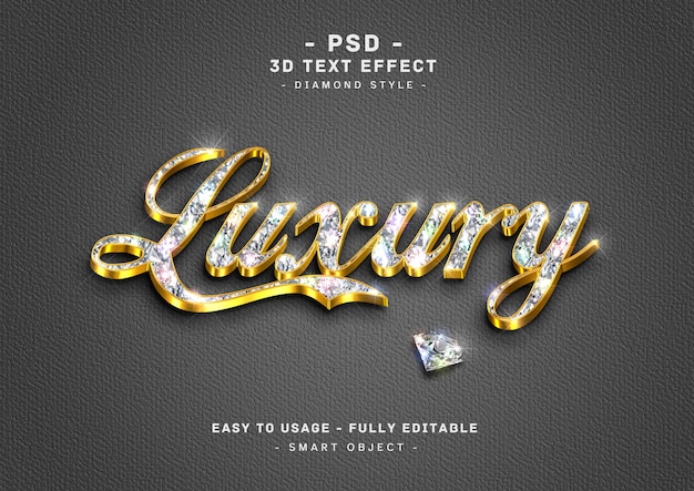 Luxuy 3d gold diamond text style effect