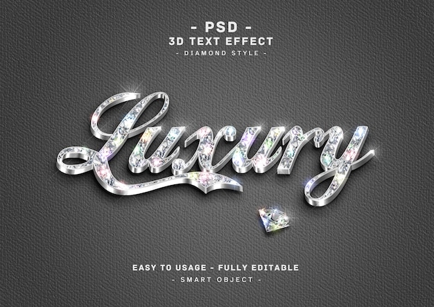 Luxuy 3d zilveren diamanten tekststijleffect