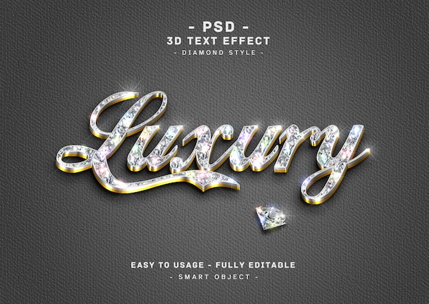 Luxuy 3d Złoty Srebrny Diamentowy Efekt Stylu Tekstu