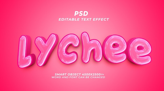 Личи 3d редактируемый текстовый эффект PSD шаблон с милым фоном