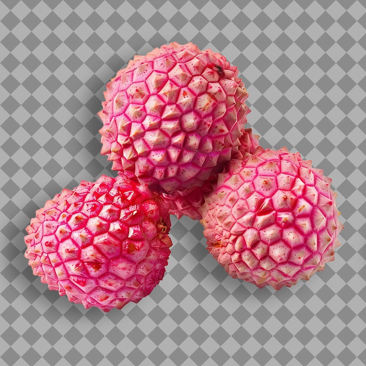 PSD lychee fruit with small round shape and pink color sweet and isolated object on clean background
