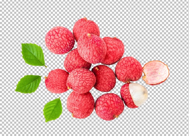 Lychee met bladeren geïsoleerd op alfalaag