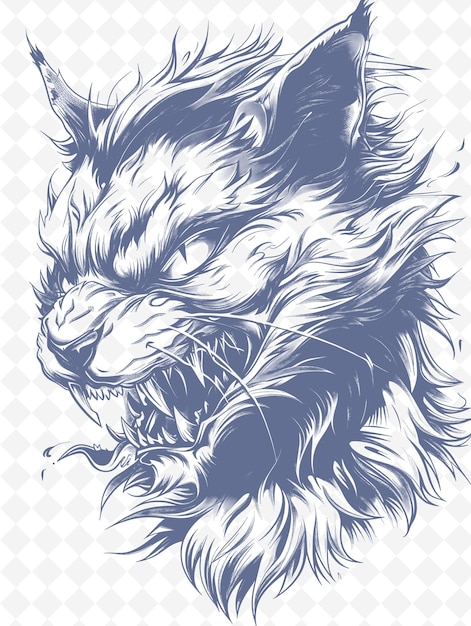 PSD lykoi cat wearing a werewolf mask with a spooky expression p animals sketch art vector collections