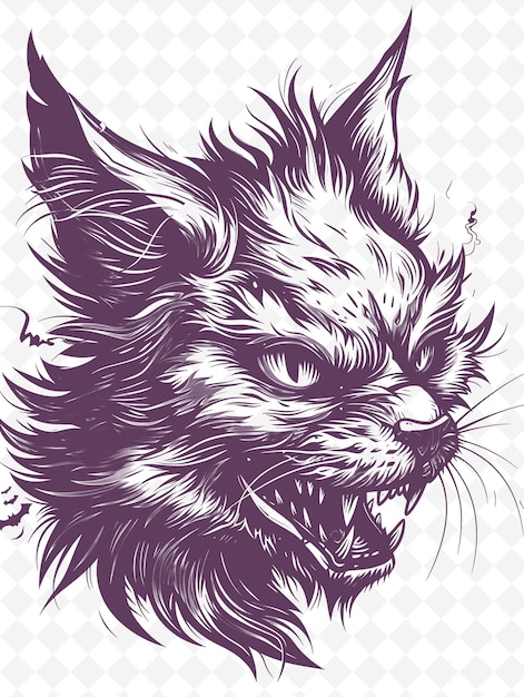 PSD lykoi cat wearing a werewolf mask with a spooky expression p animals sketch art vector collections