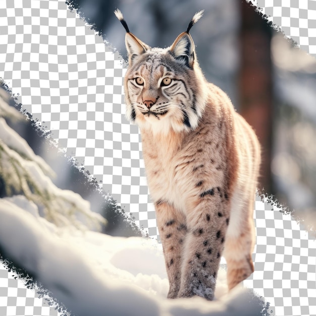 PSD una lince è in piedi nella neve e sembra un lupo.