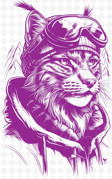 Lynx met een skihoed en een koude uitdrukking posterontwerp wi dieren sketch art vector collecties