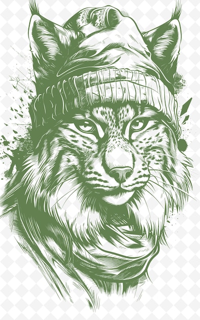 PSD lince con un cappello da sci e un'espressione fredda disegno poster wi animali sketch art collezioni vettoriali