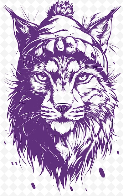 PSD lynx with a ski hat and a chilly expression poster design wi animals sketch art vector collections