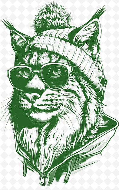 PSD lynx z kapeluszem narciarskim i chłodnym wyrazem wzornictwa wi animals sketch art vector collections