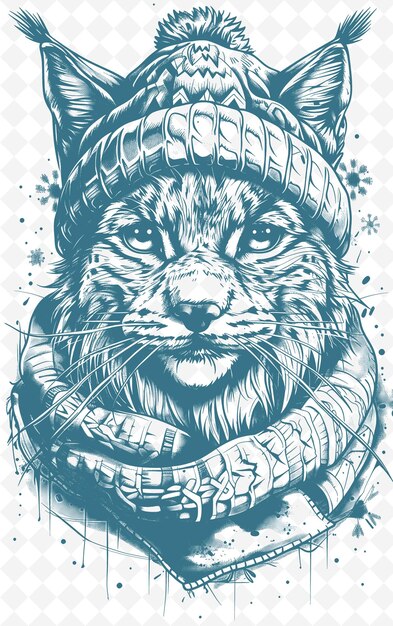 PSD lynx z kapeluszem narciarskim i chłodnym wyrazem wzornictwa wi animals sketch art vector collections