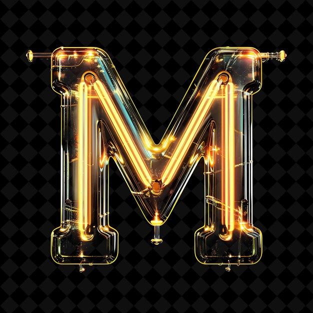M Letter Framed With Intersecting Neon Glowing Plastic Frame Neon Color Y2k Shape Art Collection