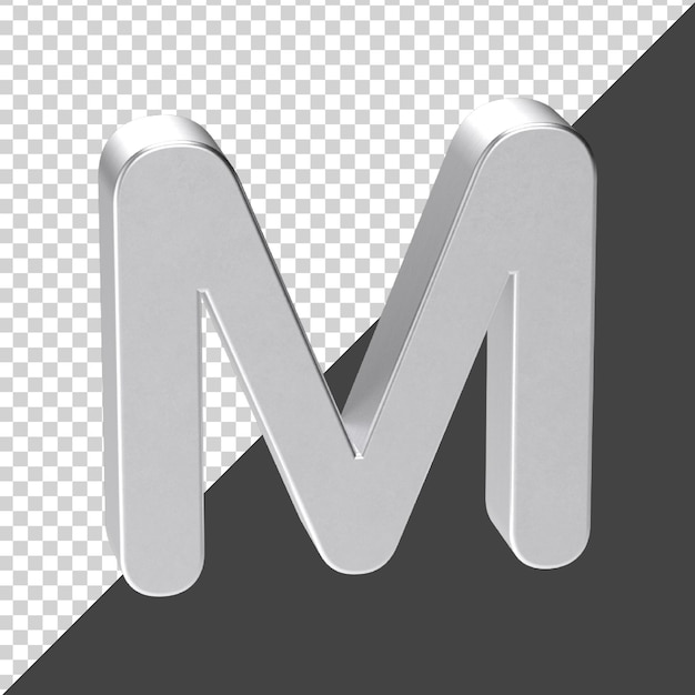 M letter gemaakt van zilver in 3d-rendering 3d-realistische letter m