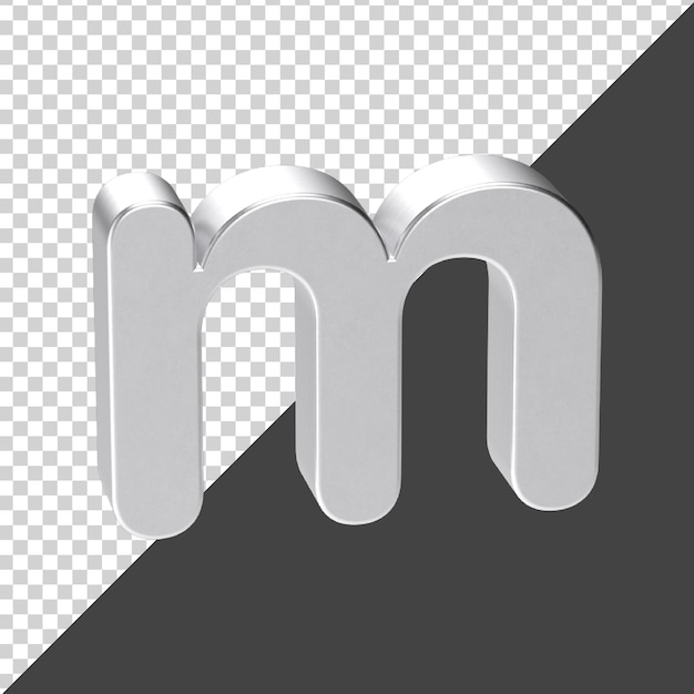 PSD m letter made of silver in 3d rendering 3d realistic letter m
