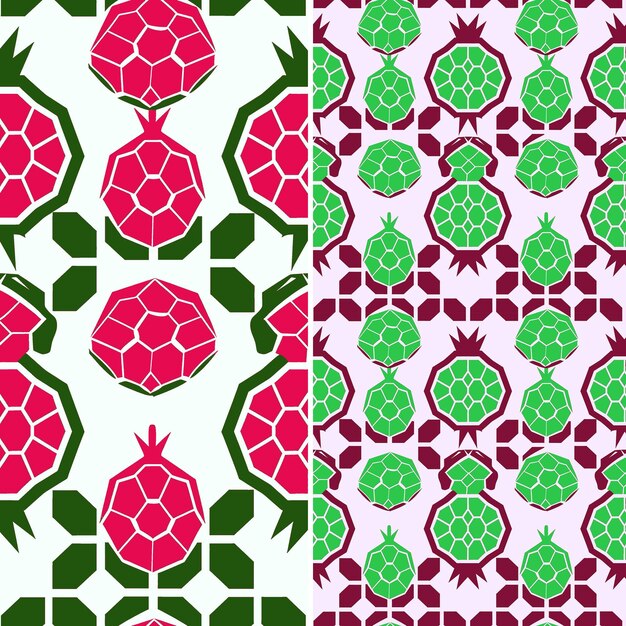 m9 pomegranate with arils and geometric design with hexagonal p unique tropical fruit pattern vector