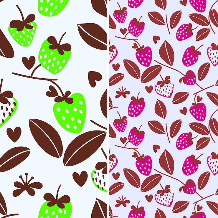 PSD m9 strawberry with heart shaped silhouette and whimsical design unique tropical fruit pattern vector