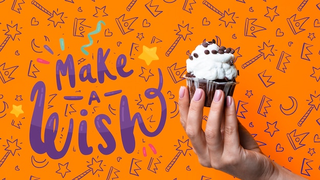 Maak een wensbericht met cake voor verjaardagsfeestje