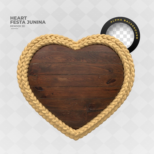 Maak realistisch houten hart met touw en lichten op transparante achtergrond