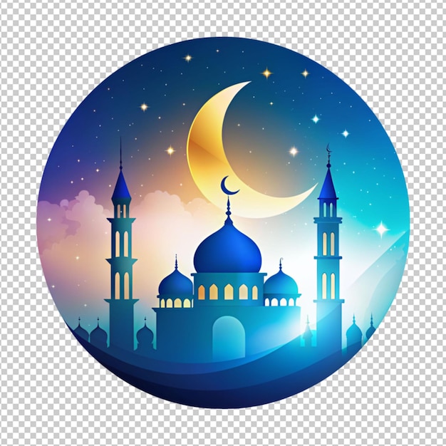 PSD maan en moskee icoon op doorzichtige achtergrond