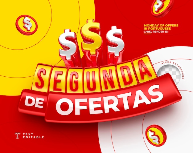 Maandag van aanbiedingen Label in Portugese 3d render voor marketingcampagne in Brazilië