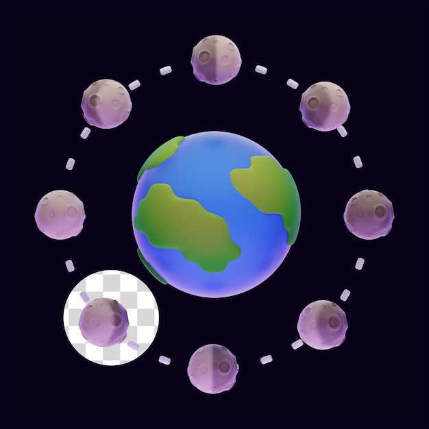 Maanfase 3D planetaire en astronomische illustratie
