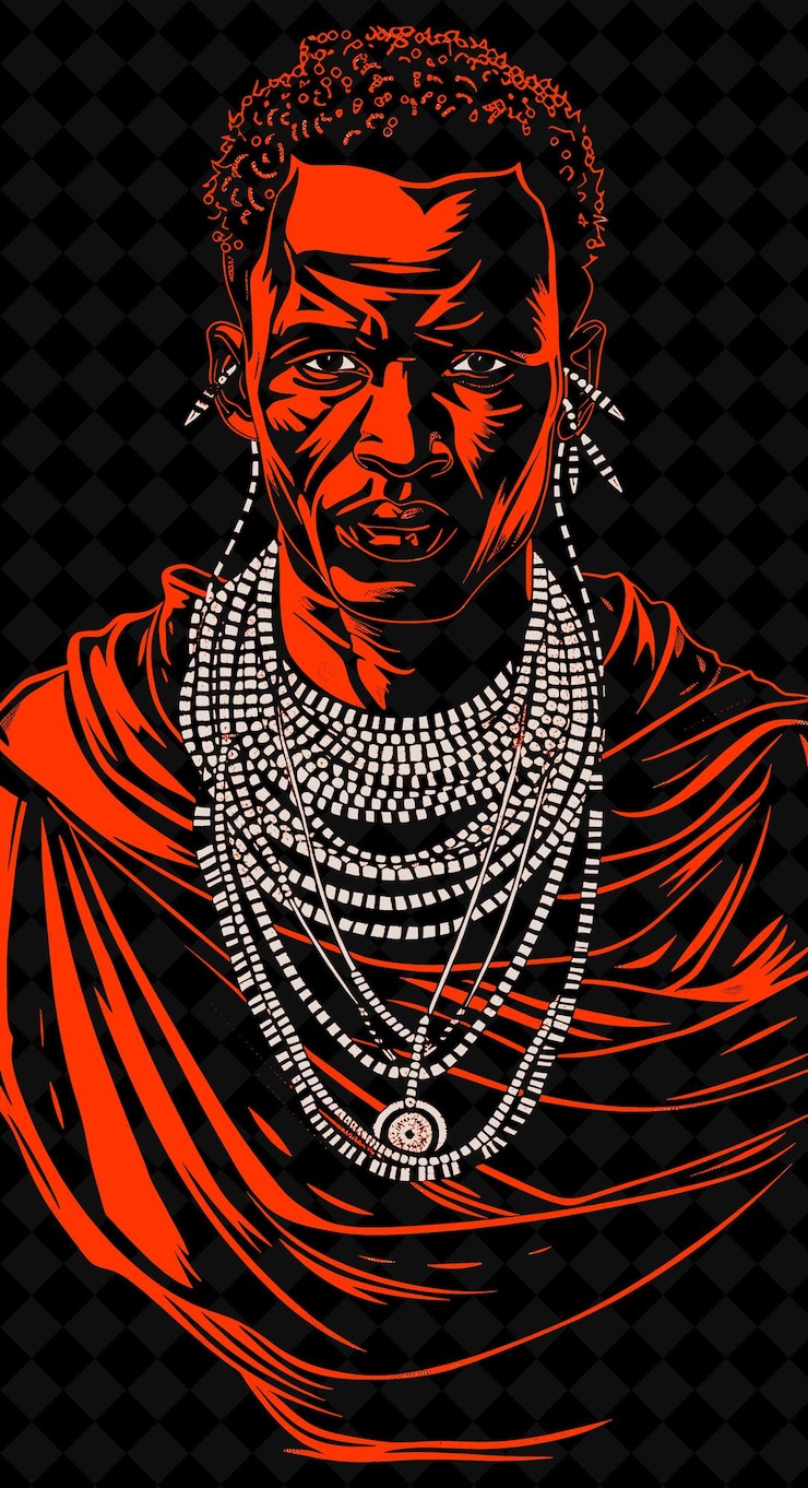 PSD maasai man portrait wearing a red shuka cloth with beaded ne vivid color design png collections