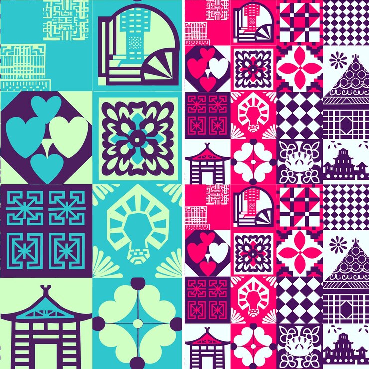 PSD macanese patterns with portuguese chinese motifs buildings a png traditional abstract designs