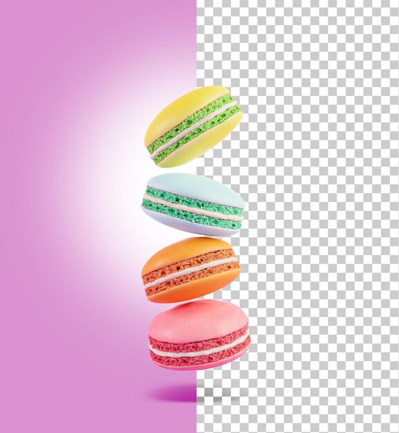 Macaroons 3d render Colorful macaroons levitating in the air Delicious cookies