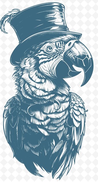 PSD macaw papegaai met een hoed en een geavanceerde uitdrukking p dieren sketch art vector collecties