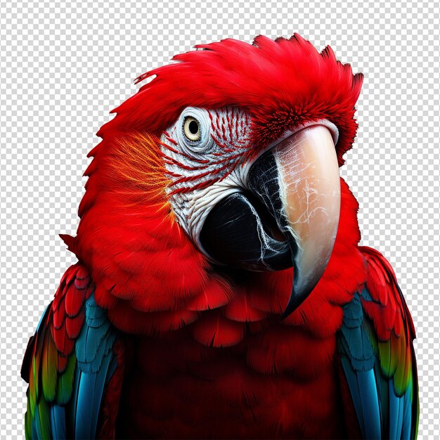 PSD macaw parrot on a branch set isolated on transparent background