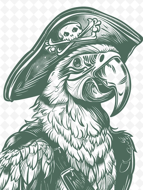 PSD macaw parrot met een piratenhoed en ooglap die er slecht uitziet mischie animals sketch art vector collections