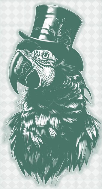 PSD 꼭대기 모자와 정교한 표현을 가진 마카우 무새 p 동물 스케치 아트 터 컬렉션