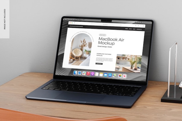 macbook air on desk mockup perspective