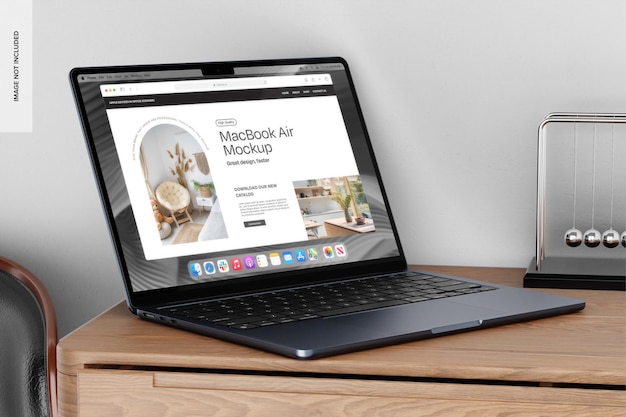 macbook air on desk mockup right view