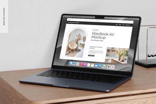 macbook air on desk mockup side view