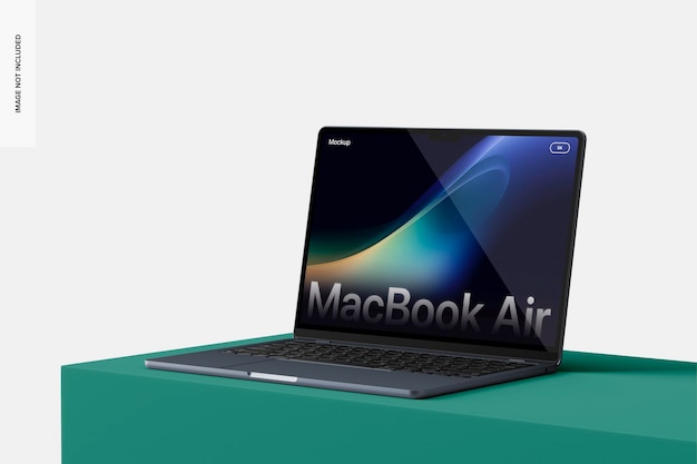 Macbook air su podium mockup vista a destra