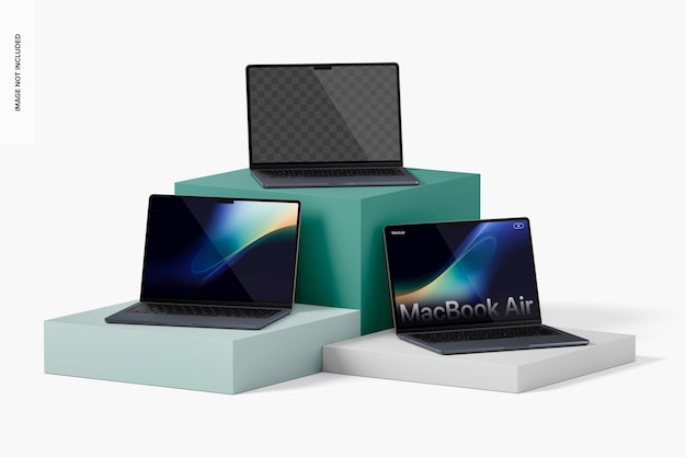 PSD macbook air set su podium mockup