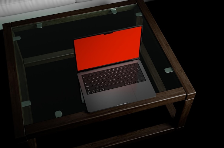 PSD macbook mockup on room