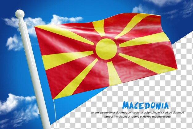 PSD macedonië realistische vlag 3d render geïsoleerd of 3d macedonië zwaaiende vlag illustratie