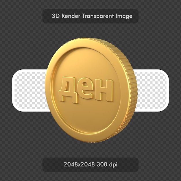 Macedonische denar valutateken op gouden munt 3d render pictogram geïsoleerd